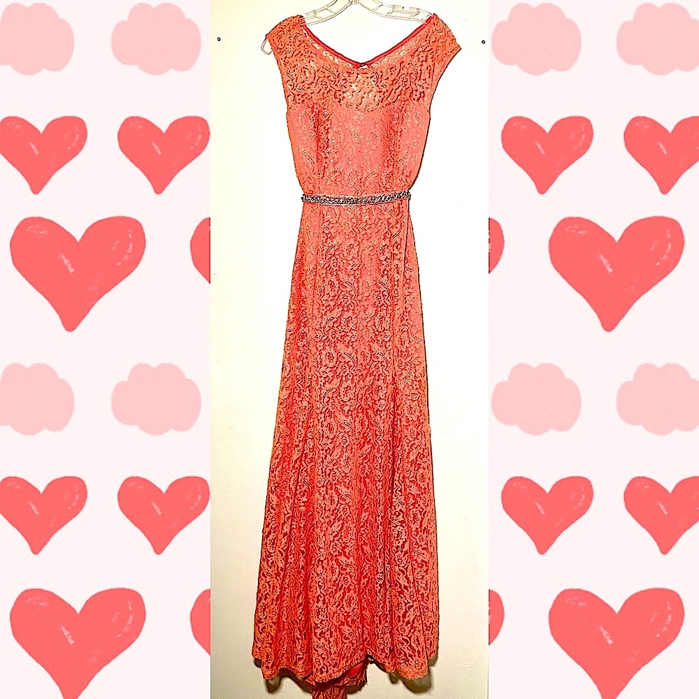 Coral formal gown with small train